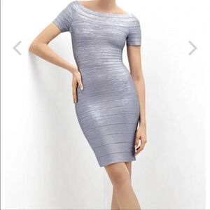 Herve Leger Carmen dress in blue sugar plum foil, sz small